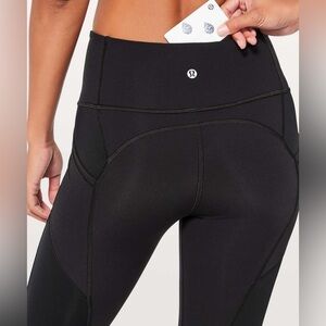 Lululemon Black Mesh Panel Stash Pocket Crop Leggings